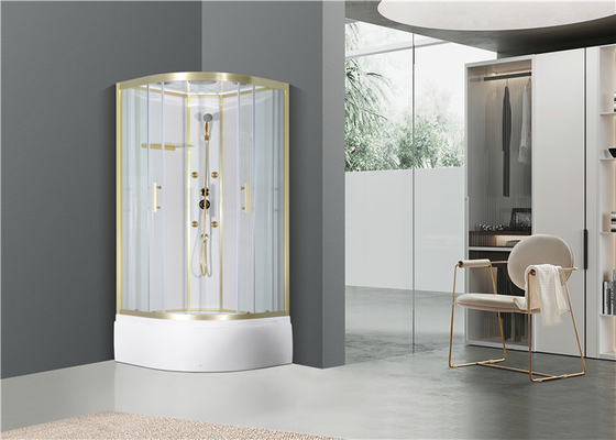 Kabina Prysznicowa z Białym Brodzikiem Akrylowym 900*900*2150cm złote aluminium, Brodzik Wysoki